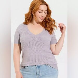 Torrid Everyday Soft Pointelle Pullover V-Neck Sweater